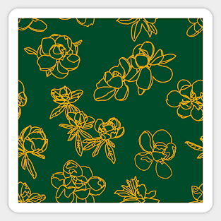 Magnolia Sketch Repeat Gold on Dark Green 5748 Sticker